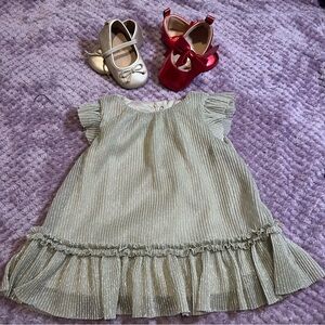 Gold Ruffled Baby Dress with Shoes